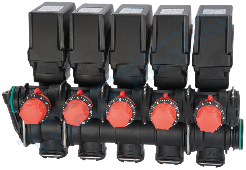 Group of electric valves with calibrated returns