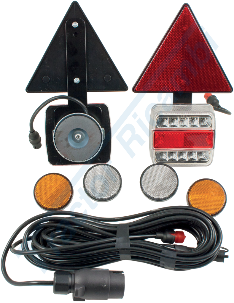  Kit completo di fanali 12V/24V a led e catadiottri triangolari montati su supporto magnetico