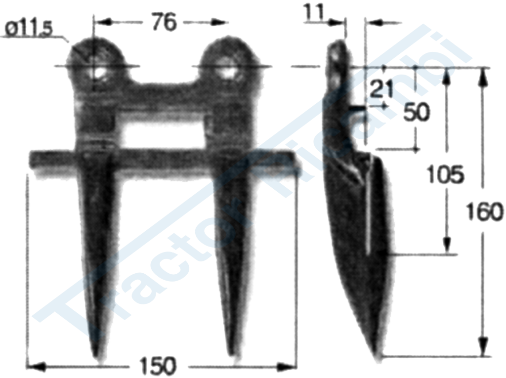 DENTE doppio finale PER MIETITREBBIE NAZIONALI ED ESTERE (lato testa lama)