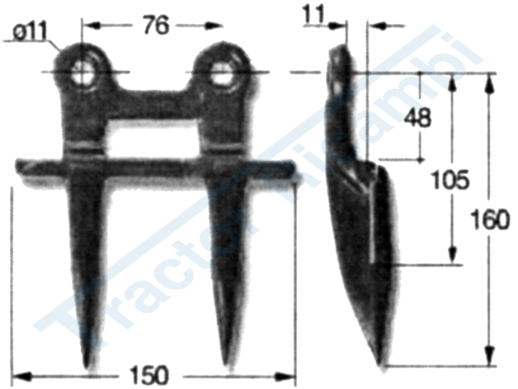 DENTE doppio finale PER MIETITREBBIE NAZIONALI ED ESTERE (lato testa lama)