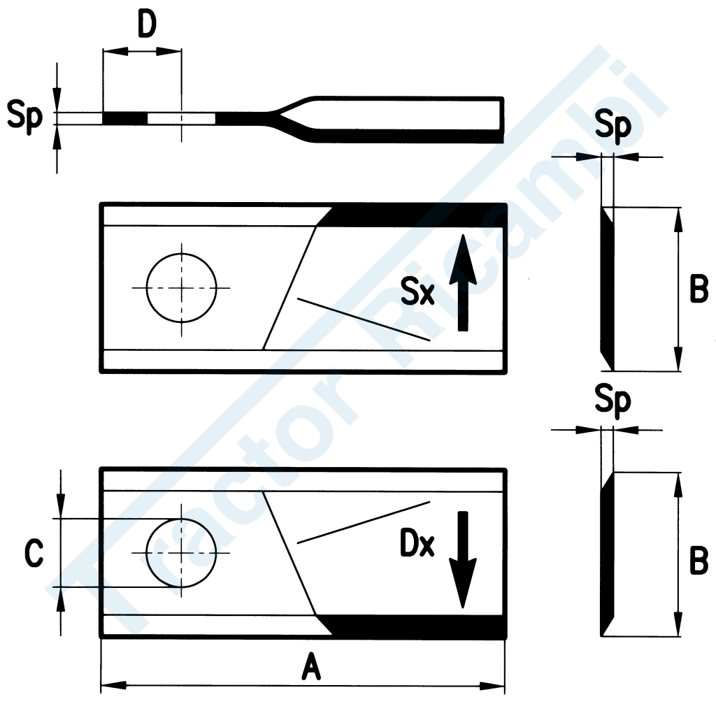 Coltello sinistro per falciatrici rotative