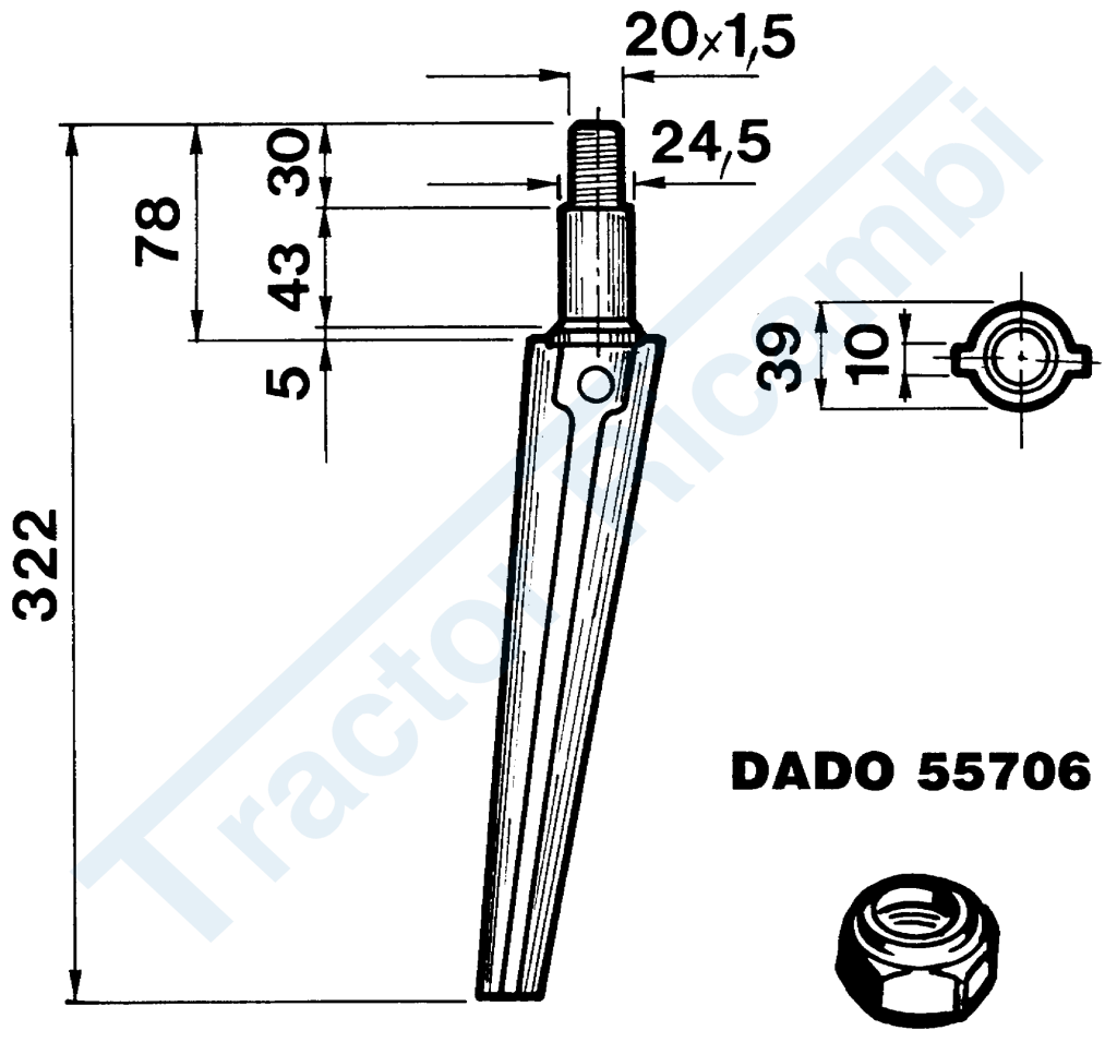 Tine for power harrows - Cylindrical short