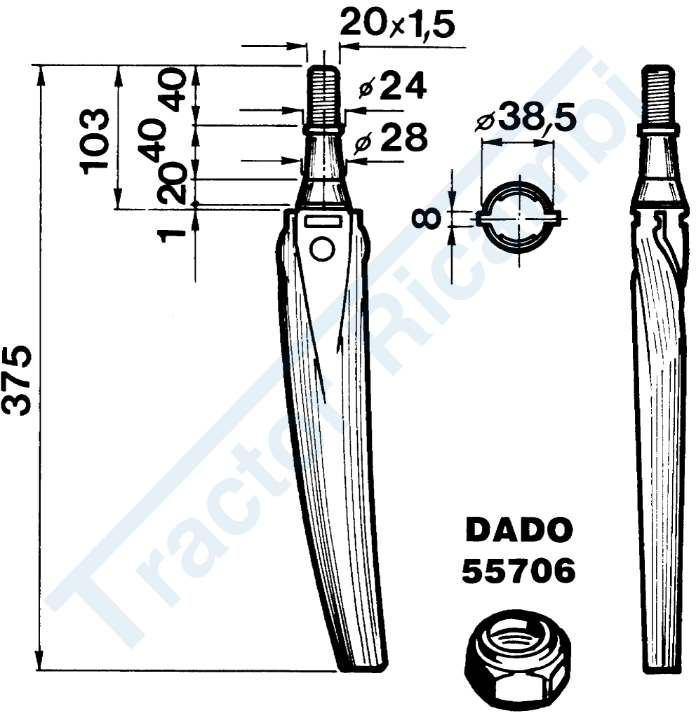 Tine for power harrows - Conical