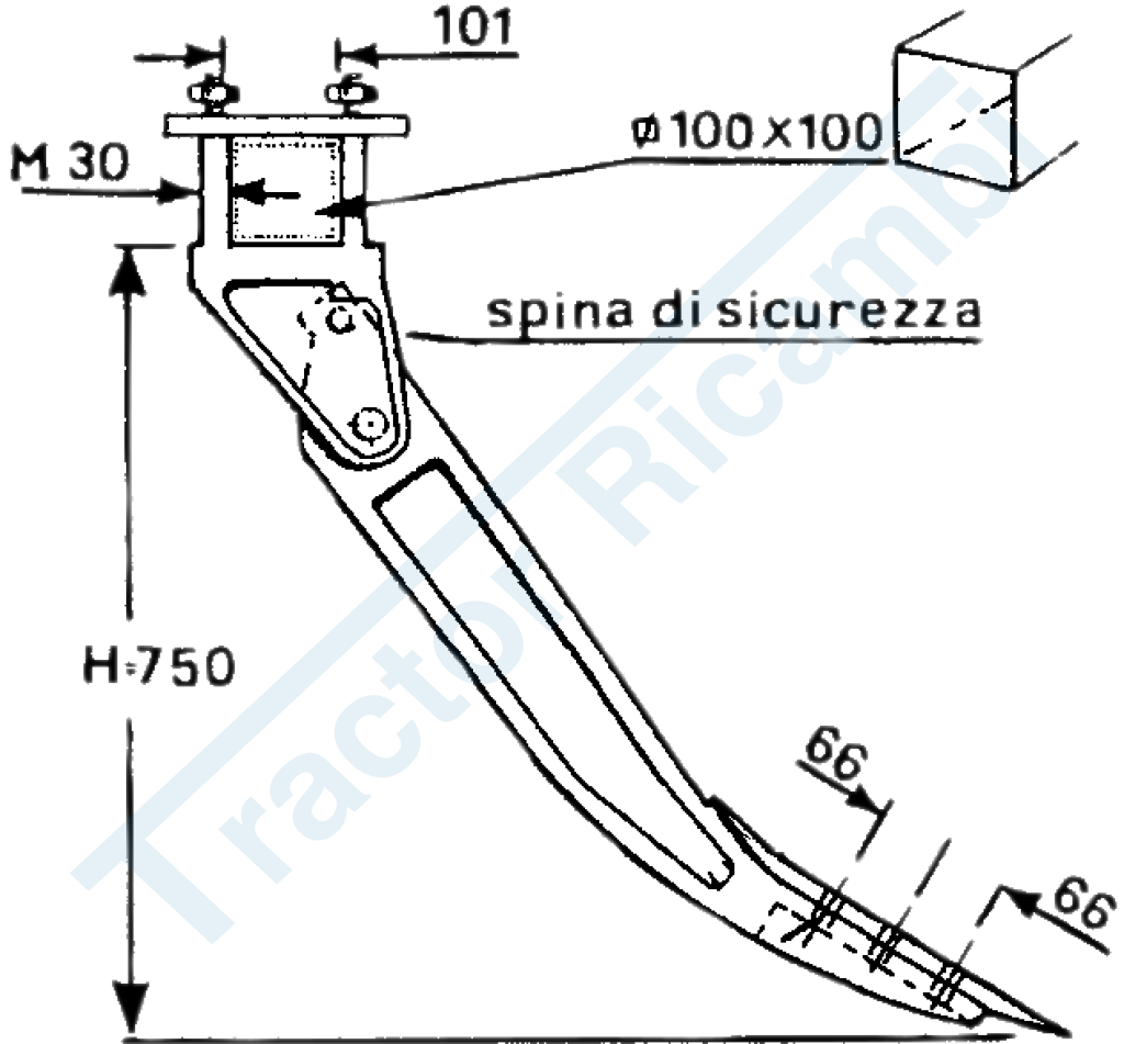 Subsoil tine SUPERIOR with bracket and share