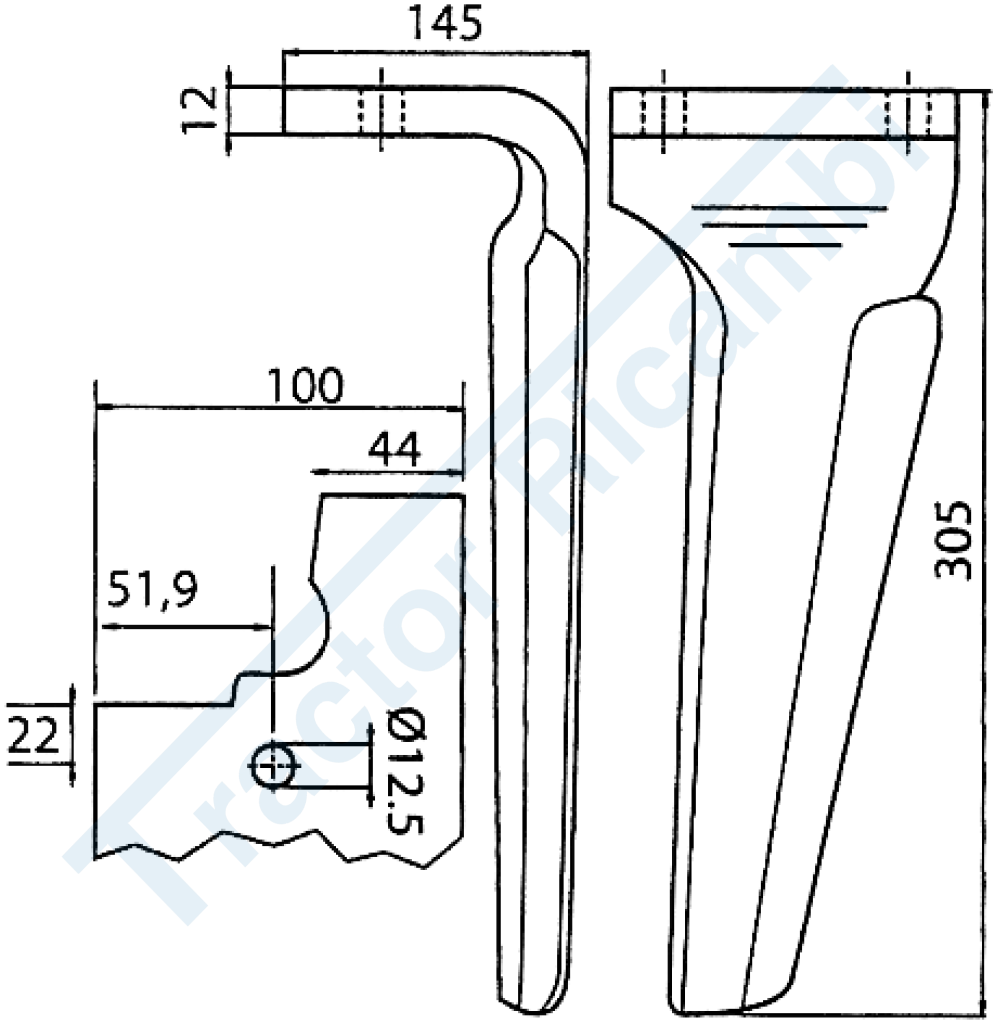 Dente per erpici rotativi - Attacco rapido leggero