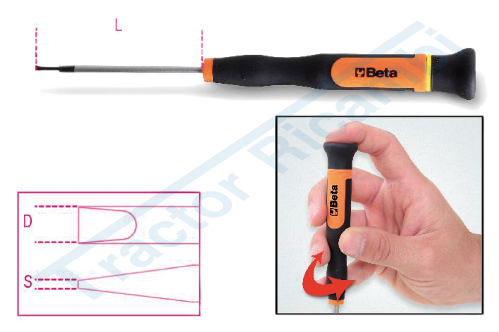 Micro screwdriver for slotted grub screws