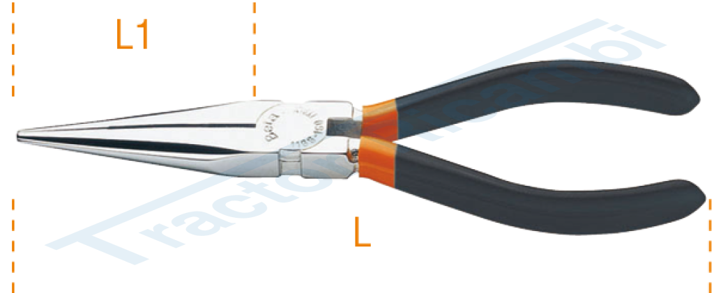 Very long straight half round nose pliers with PVC handles