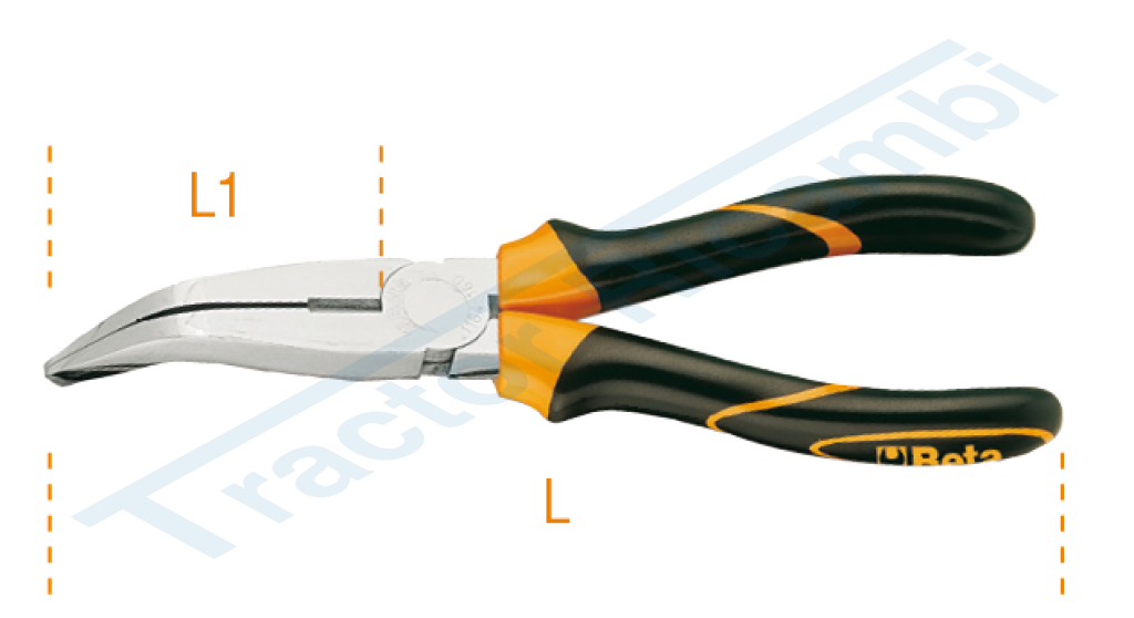 Pinza a becchi piatti lunghissimi piegati con impugnatura bimateriale