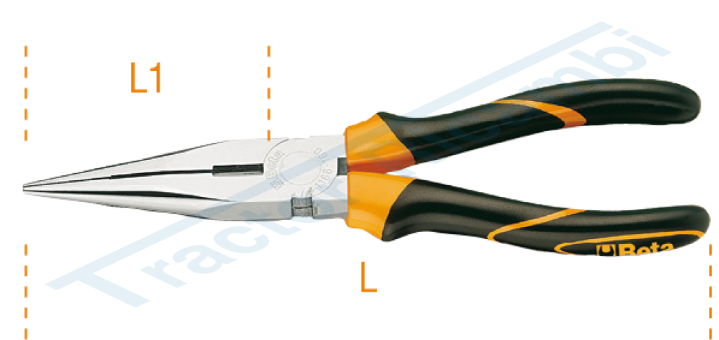 Very long straight half round nose pliers with bi-material handles