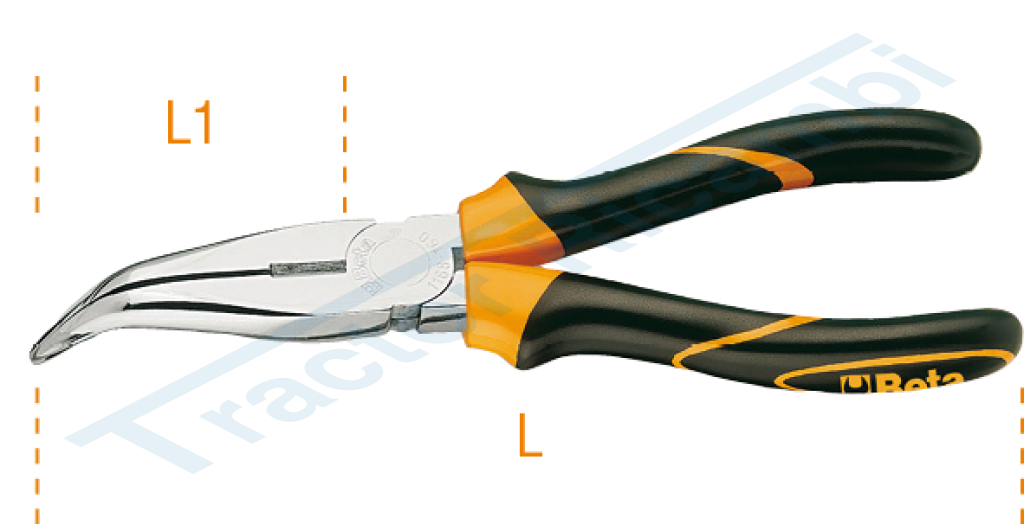 Pinza a becchi mezzotondi lunghissimi piegati con impugnatura bimateriale