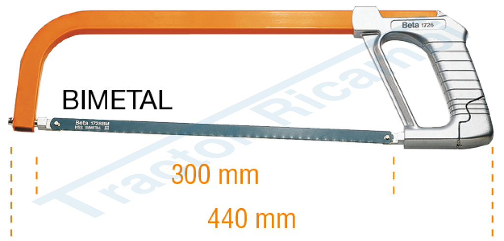 hacksaw with blade tensioning system built into frame