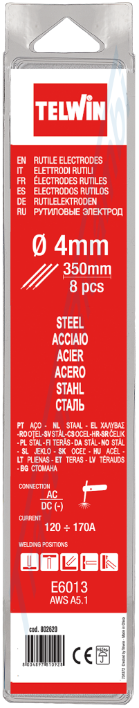 Pack of 8 steel welding rutile electrodes