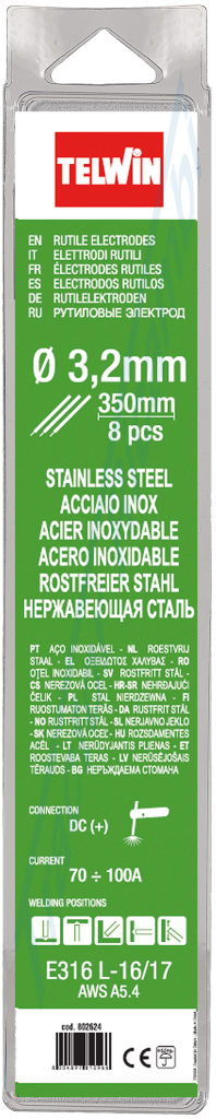 Pack of 8 stainless steel welding rutile electrodes