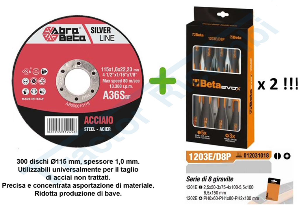 Kit containing 300 cutting discs and 2 packs of screwdrivers