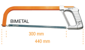 hacksaw with blade tensioning system built into frame